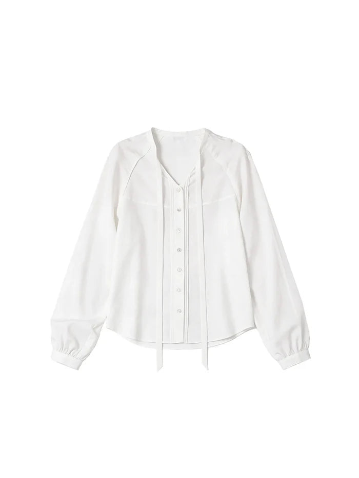 【Final Sale】Saoirse Tie Collar Linen Blouse