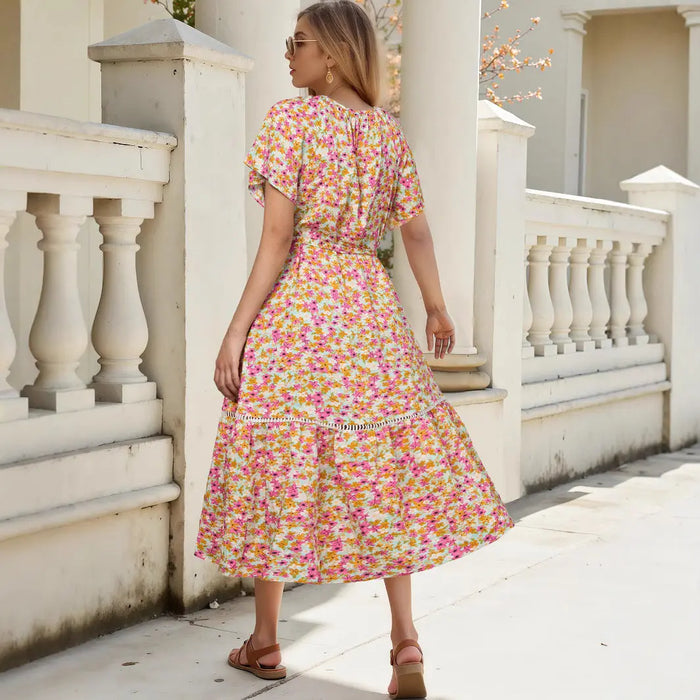 Floral Midi Dress with Belt - Dresses/Midi Dresses