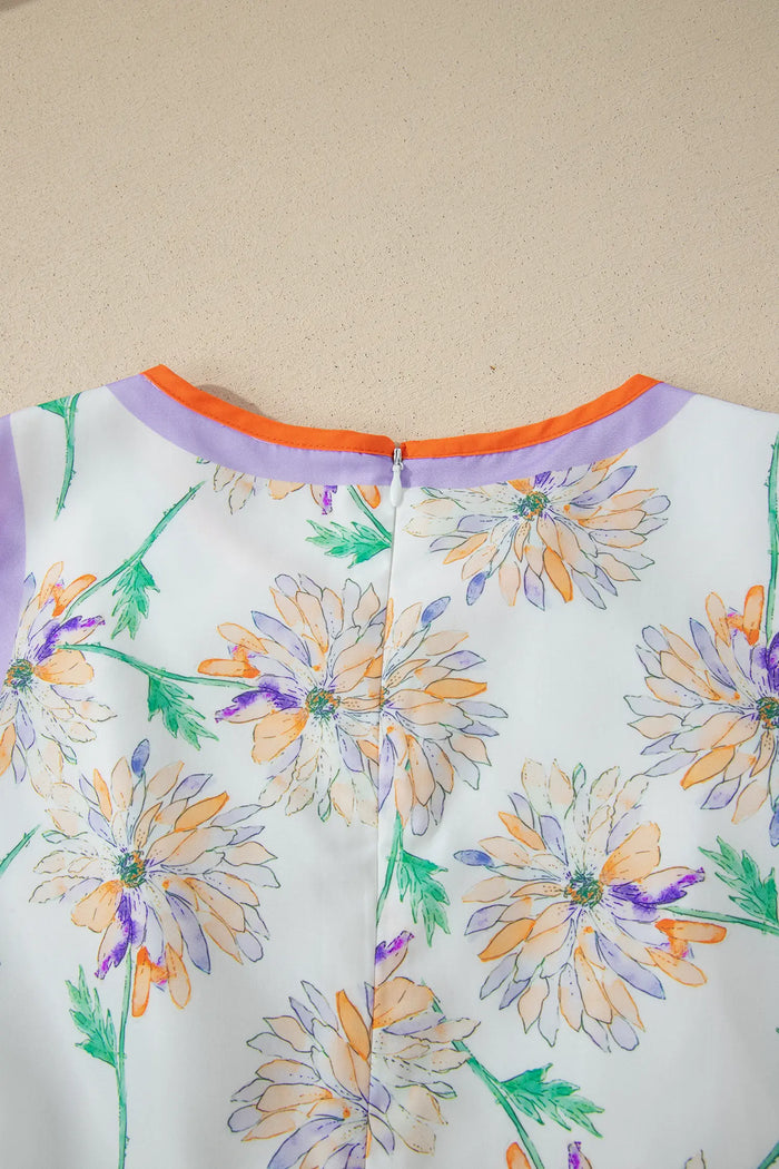 Floral Print Colour Block Trim Belted Sleeveless Maxi Dress