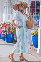 Floral Print Flutter Sleeve Maxi Dress