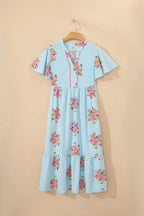 Floral Print Flutter Sleeve Maxi Dress