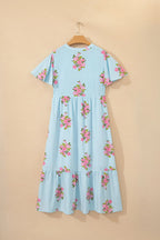 Floral Print Flutter Sleeve Maxi Dress