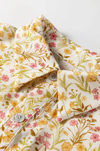 Floral Print Frilly Trim Smocked Cuff Long Sleeve Loose Shirt Dress - Dresses/Mini Dresses