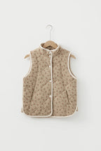 Floral Print Quilted Concealed Button Vest – Khaki