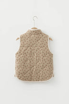 Floral Print Quilted Concealed Button Vest – Khaki