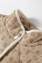 Floral Print Quilted Concealed Button Vest – Khaki
