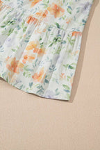 Beige Floral Print Shirred High Waist Puff Sleeve Mini Dress - Dresses/Floral Dresses