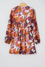 Floral Print Wrap V-Neck Puff Sleeve Flowy Mini Dress - Dresses/Floral Dresses