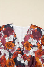 Floral Print Wrap V-Neck Puff Sleeve Flowy Mini Dress - Dresses/Floral Dresses