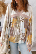 Floral Printed Contrast Patchwork Long Sleeve Top - White / S - Tops/Long Tops