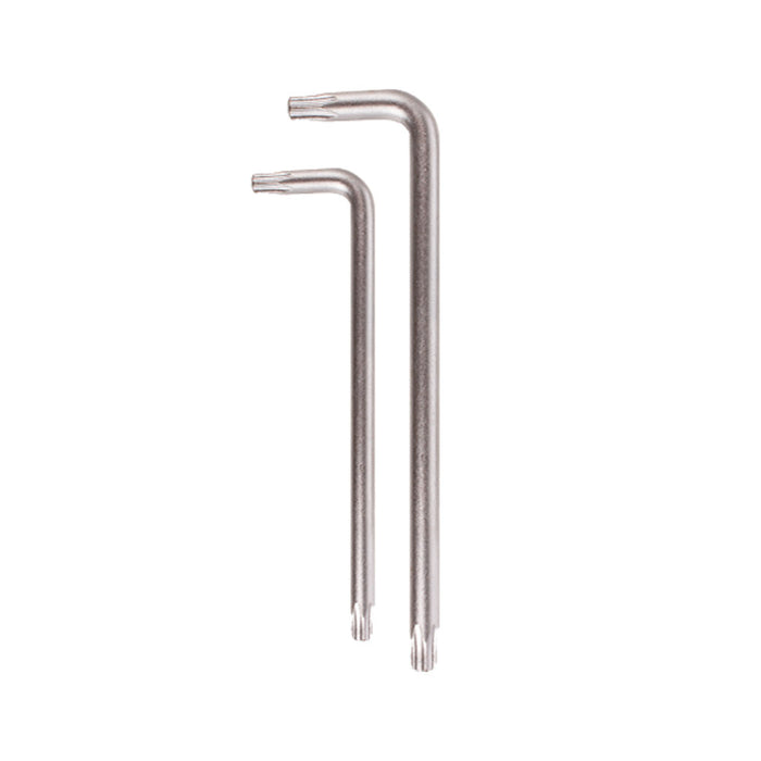 Two metal Torx Wrenches for screws on a white background from the Foil Wrench Kit.