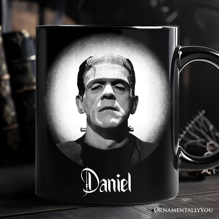 Frankenstein Spooky Portrait Personalized Mug Horror Villain Theme Halloween Gift with Custom Name Personalized Ceramic Mug OrnamentallyYou Black Customized
