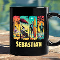 Frankenstein's Beach Vacation Personalized Mug, Retro Neon Summer Vibes Gift with Custom Name Personalized Ceramic Mug OrnamentallyYou Black Customized