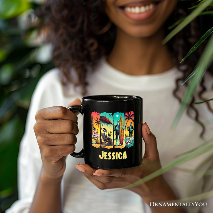 Frankenstein's Beach Vacation Personalized Mug, Retro Neon Summer Vibes Gift with Custom Name Personalized Ceramic Mug OrnamentallyYou