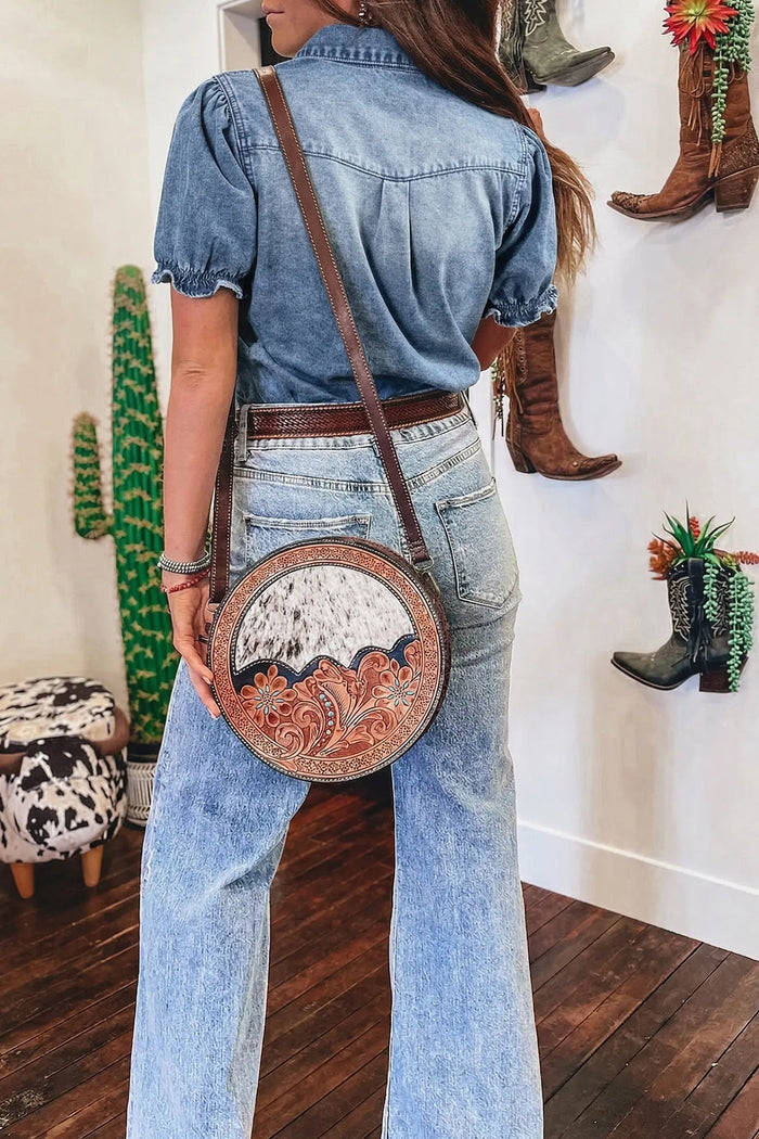 Frilled Short Sleeve Snap Button Denim Shirt