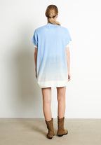 AVA 11 Kimono en cachemire tie & dye blanc écru imprimé bleu ciel