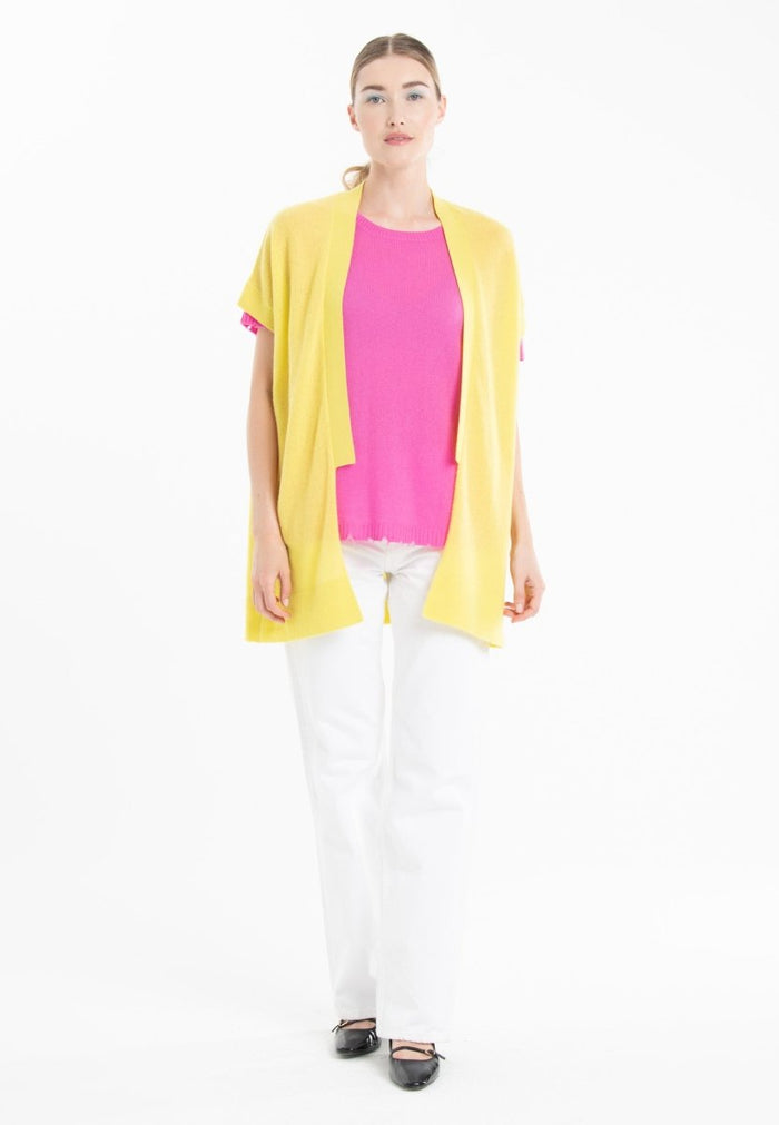 Gilet à manches courtes cachemire jaune fluo femme - RIA 4