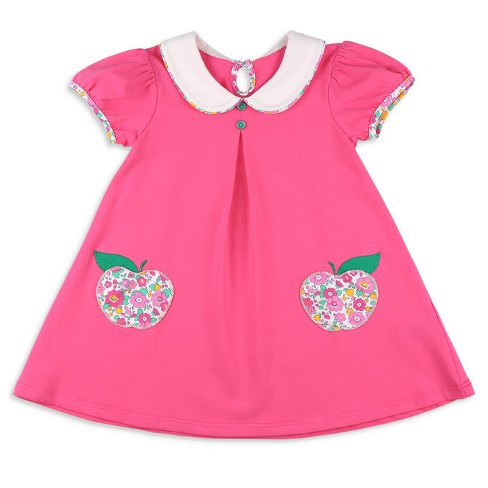 Girls Apple Pocket Dress - Razzleberry