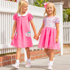 Girls Apple Pocket Dress - Razzleberry