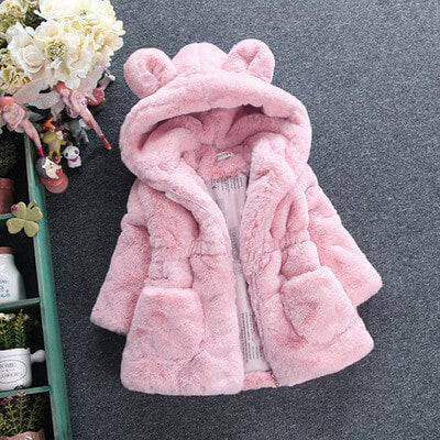 Girls Faux Fur Hooded Winter Jacket | Warm Fluffy Winter Jacket