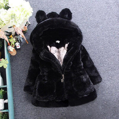 Girls Faux Fur Hooded Winter Jacket | Warm Fluffy Winter Jacket