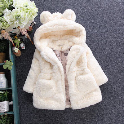 Girls Faux Fur Hooded Winter Jacket | Warm Fluffy Winter Jacket