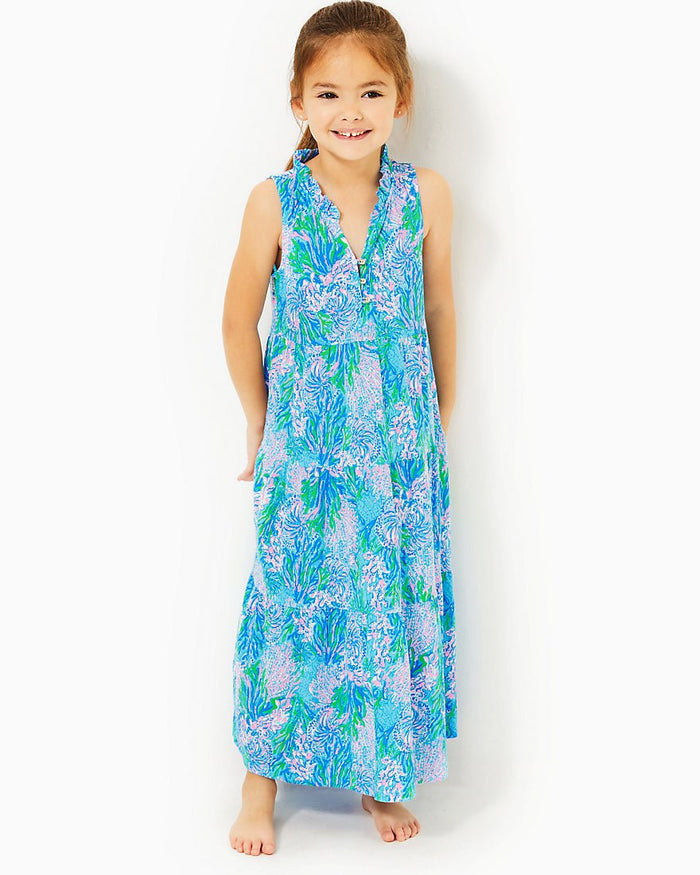 Girls Mini Malone Maxi Dress - Las Olas Aqua Strong Current Sea - 4