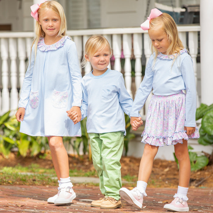 Girls Pocket Dress - Blue Stripe