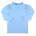 Girls Ruffle Neck Top - Blue Lagoon
