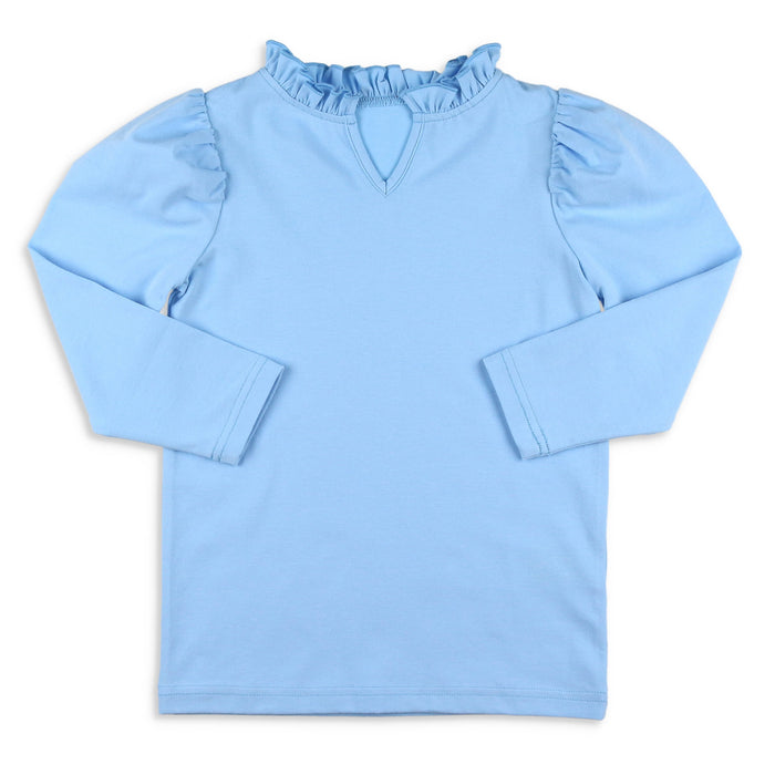 Girls Ruffle Neck Top - Blue Lagoon