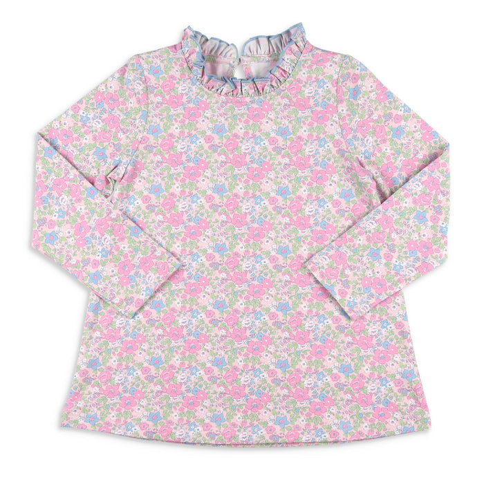Girls Ruffle Neck Top - Blushing Blooms
