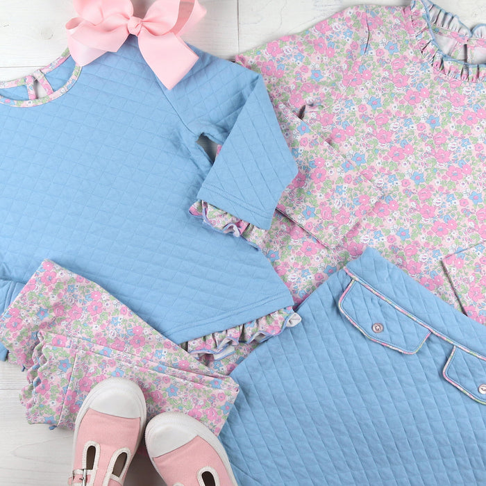 Girls Ruffle Neck Top - Blushing Blooms