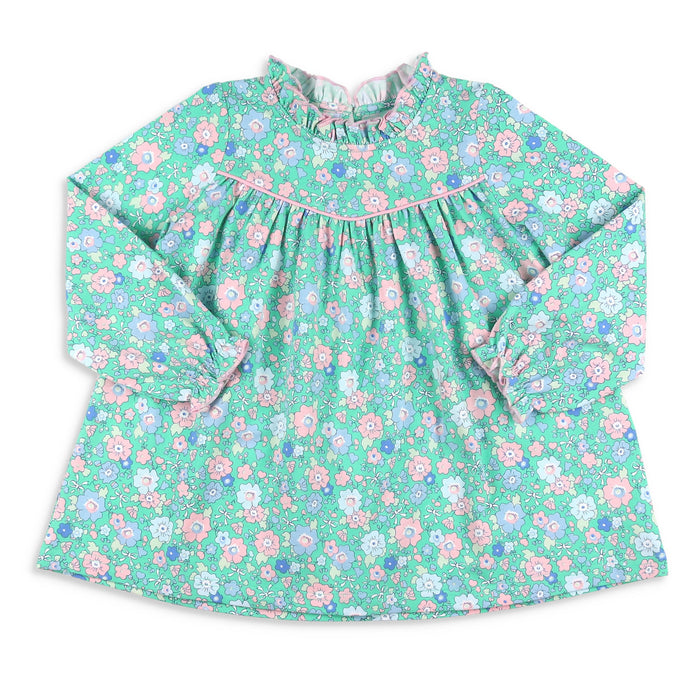 Girls Ruffle Neck Top - Garden Green