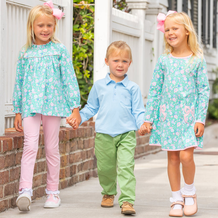 Girls Ruffle Neck Top - Garden Green