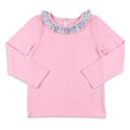 Girls Ruffle Neck Top - Pink Stripe