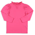 Girls Ruffle Neck Top - Razzleberry