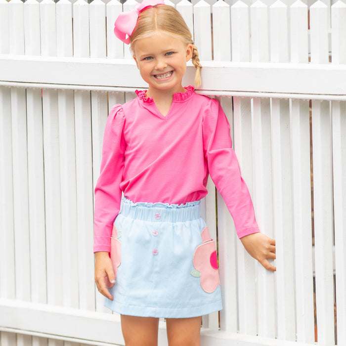 Girls Ruffle Neck Top - Razzleberry