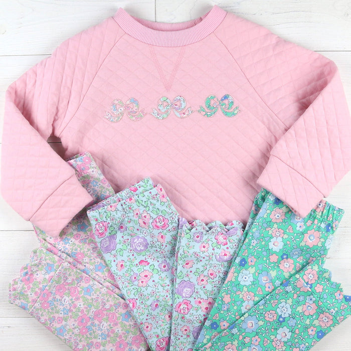 Girls Scallop Leggings - Blushing Blooms
