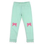 Girls Scallop Leggings - Green Stripe