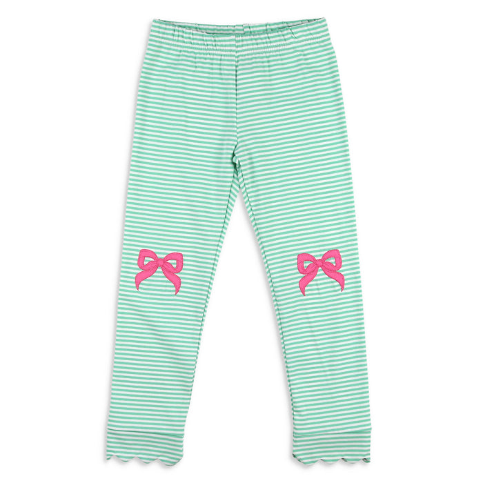 Girls Scallop Leggings - Green Stripe