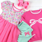 Girls Scallop Leggings - Green Stripe