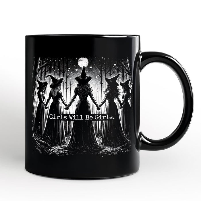 Girls Will Be Girls Personalized Mug, Spooky Witch Coven Gift with Custom Name for Empowered Women Personalized Ceramic Mug OrnamentallyYou