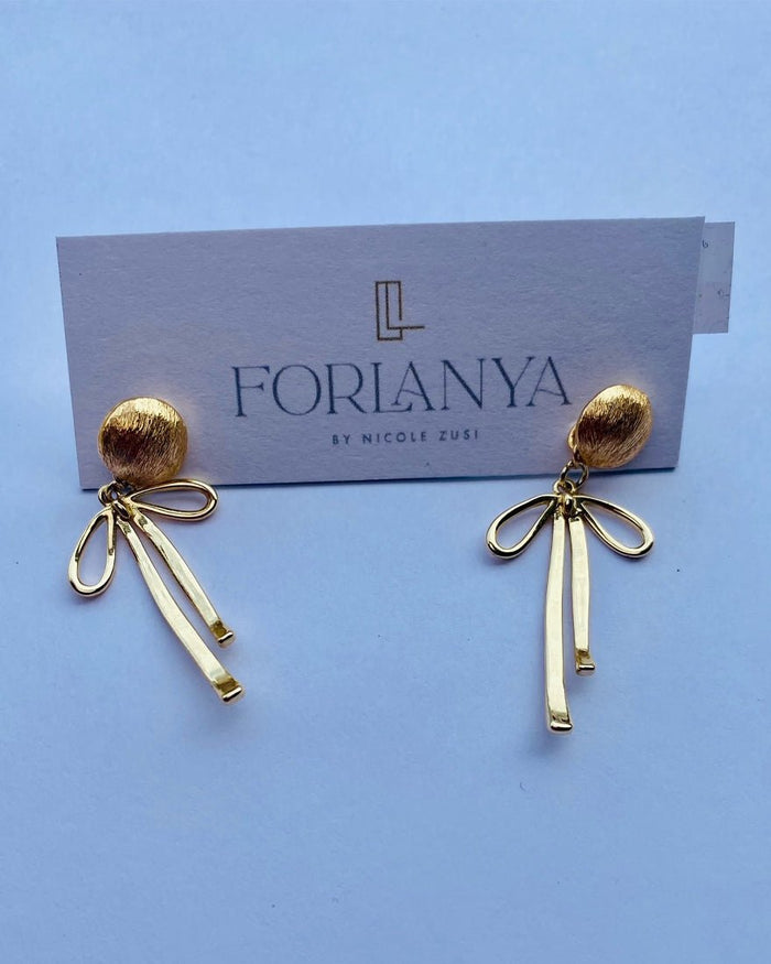 Gold Bow Drop Earrings - Gold
