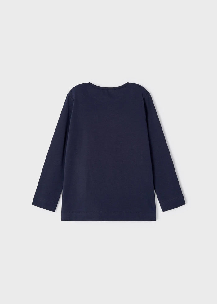 Back view of plain marino navy Mayoral long-sleeve top