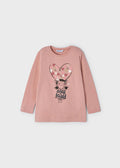 Front view of rosado pink Mayoral long-sleeve heart graphic top