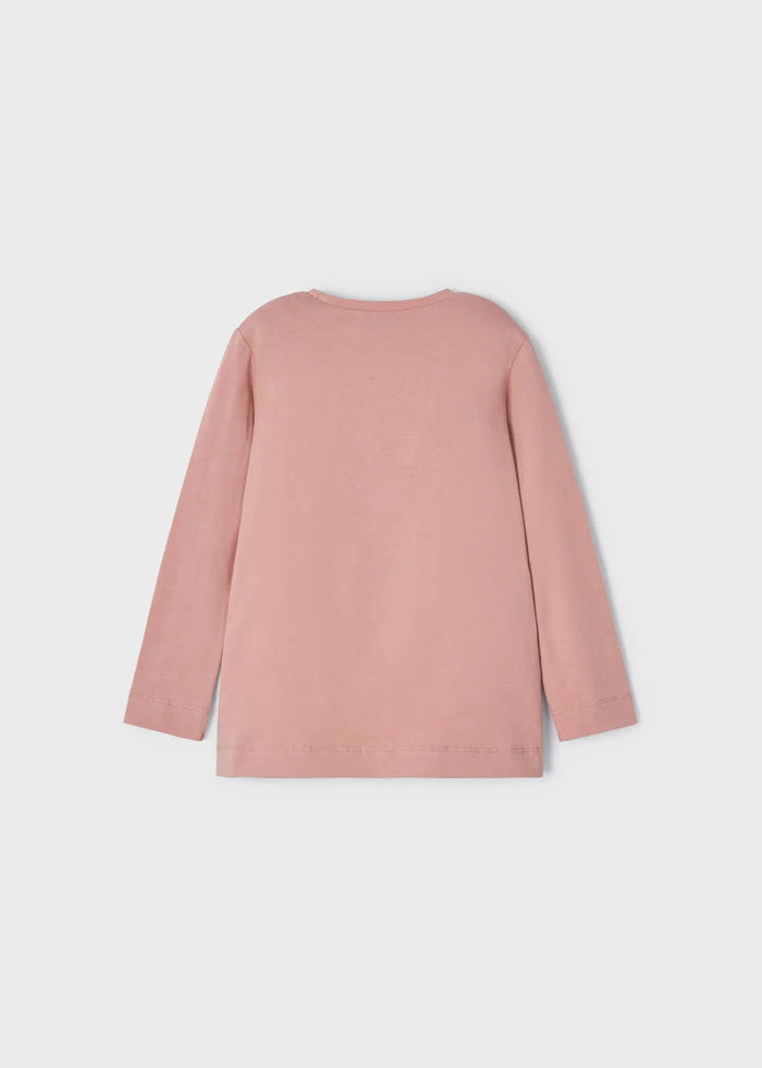 Back view of plain rosado pink Mayoral long-sleeve top