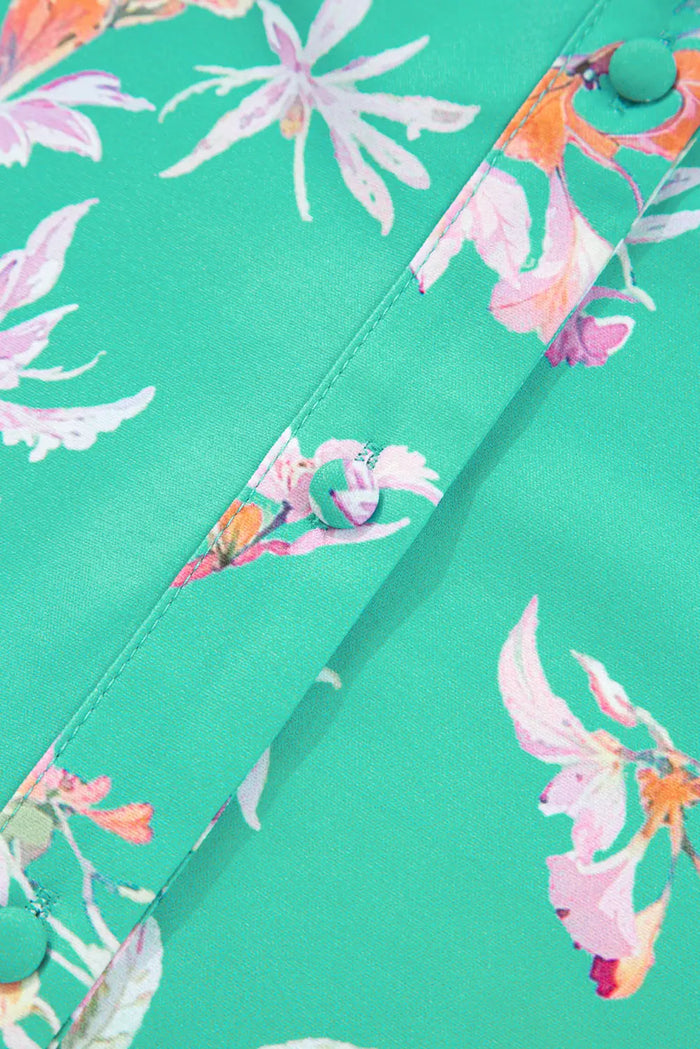 Green Floral Lantern Sleeve Button Front Shirt - Tops/Blouses & Shirts