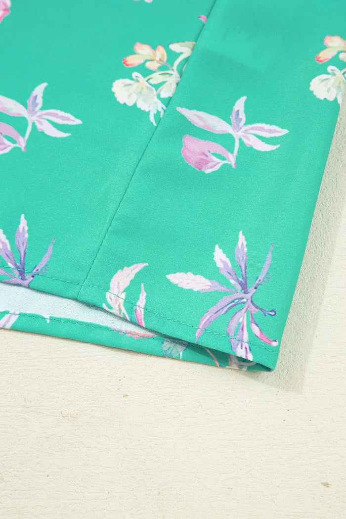 Green Floral Lantern Sleeve Button Front Shirt - Tops/Blouses & Shirts