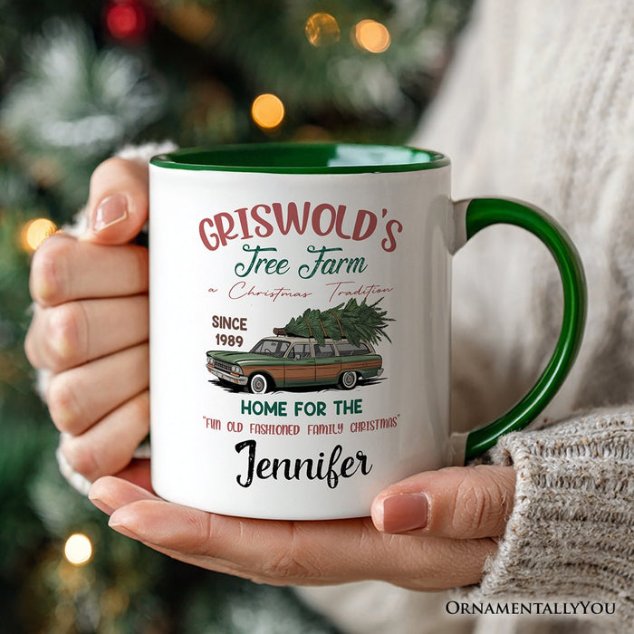 Griswold’s Tree Farm Personalized Mug, Retro Family Christmas Vacation Gift with Custom Name Personalized Ceramic Mug OrnamentallyYou