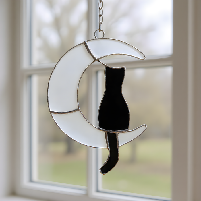 Half Moon Kitty Stained Glass